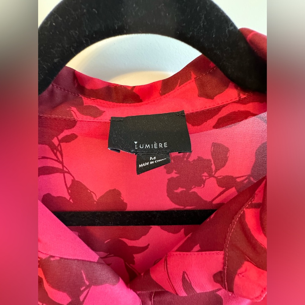 Lumiere Tops Floral Raspberry Color Button Up Blo… - image 3